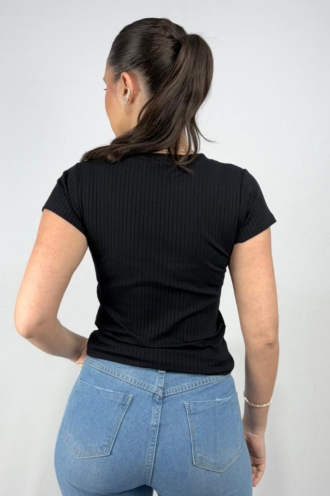 Blusa Feminina Gola V em Viscose Canelado