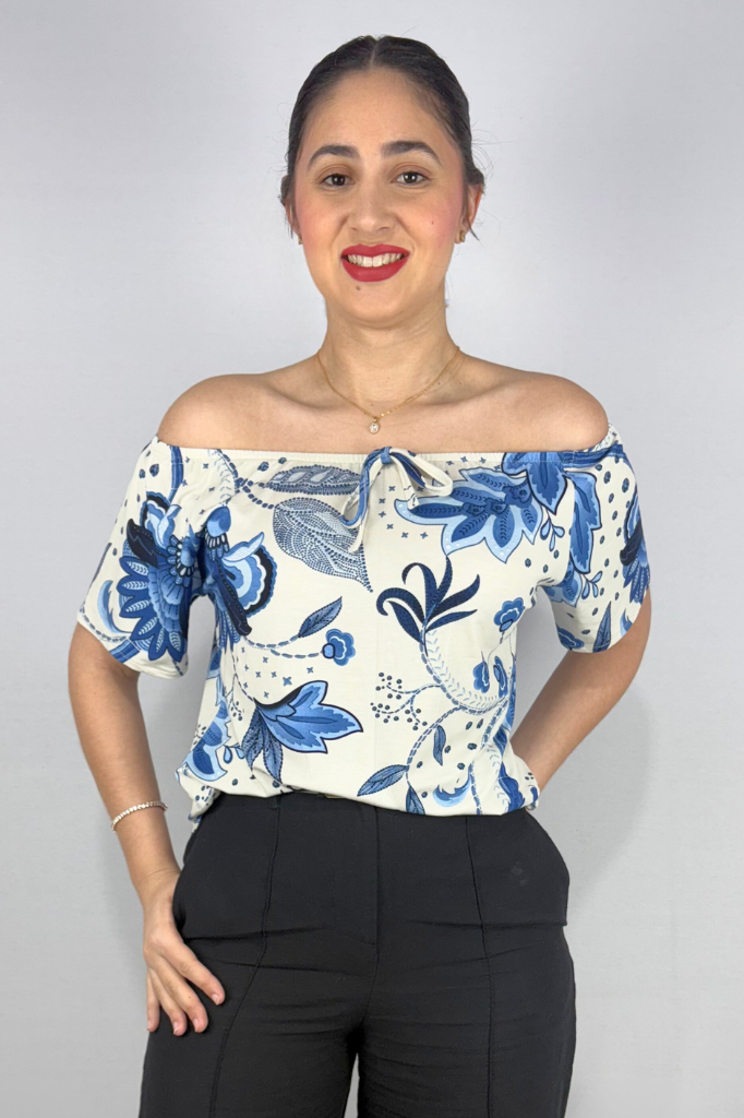 Blusa Feminina Ciganinha com Detalhe Frontal em Viscolycra e Estampa Digital