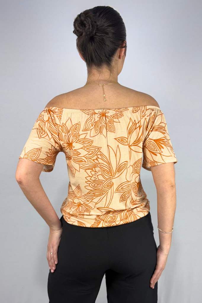 Blusa Feminina Ciganinha com Detalhe Frontal em Viscolycra e Estampa Digital