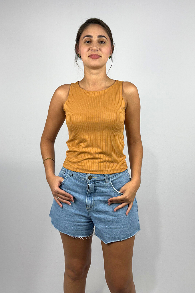 Regata Feminina com Cropped Duplo em Viscose Canelado