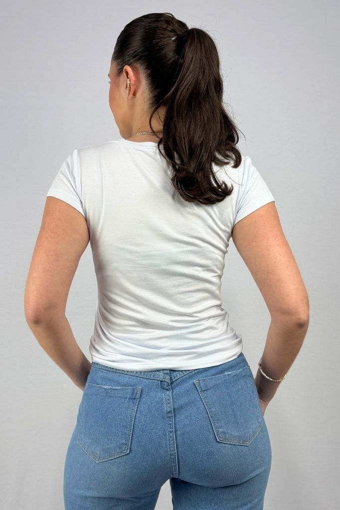 Blusa Básica Feminina Decote V em Malha Viscolycra