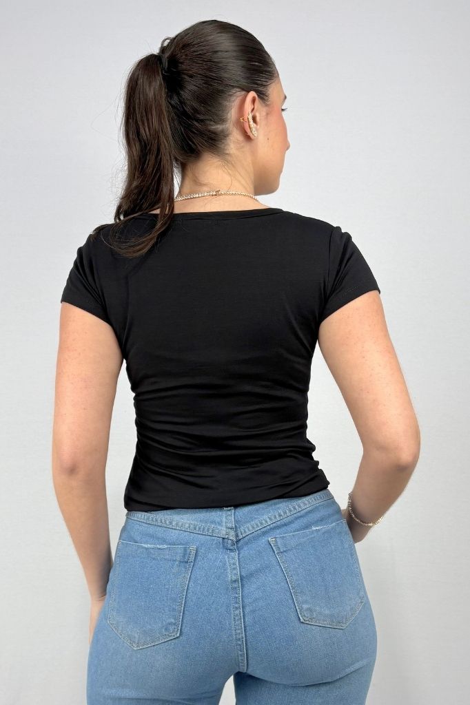 Blusa Básica Feminina Decote V em Malha Viscolycra