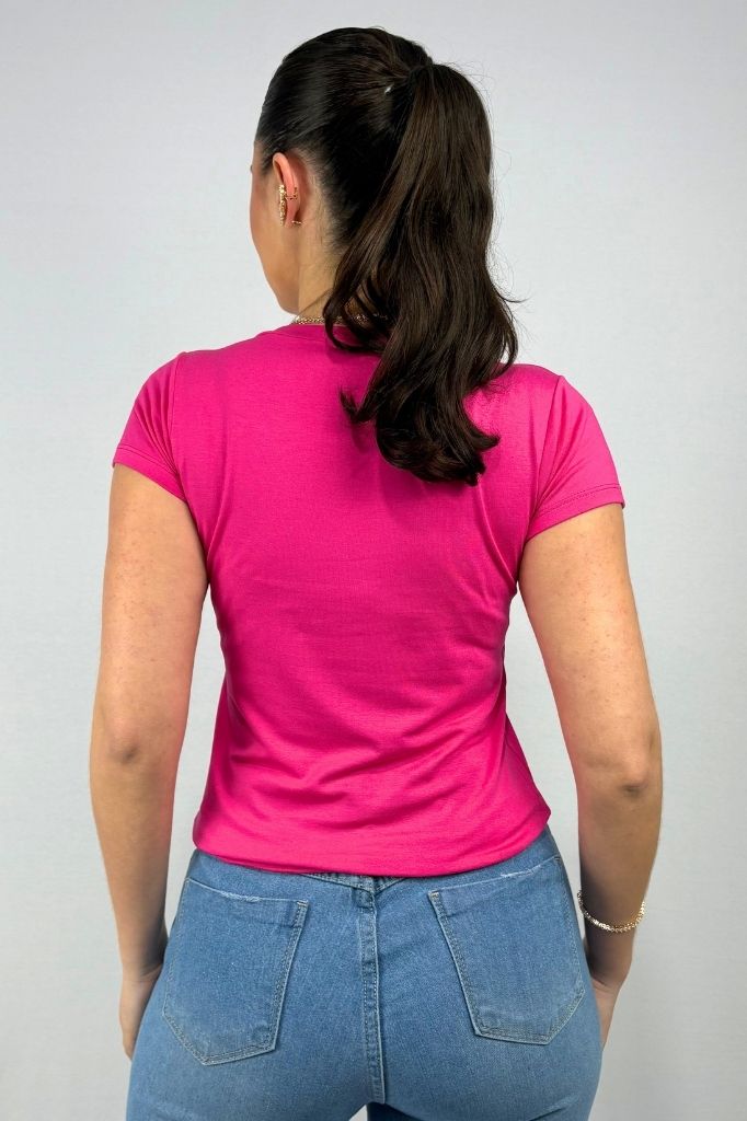 Blusa Básica Feminina Decote V em Malha Viscolycra
