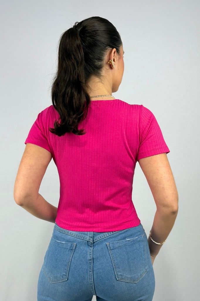 Blusa Feminina com Detalhe de Amarração Frontal em Viscose Canelado