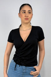 Blusa Feminina com Decote Transpassado em Viscose Canelado