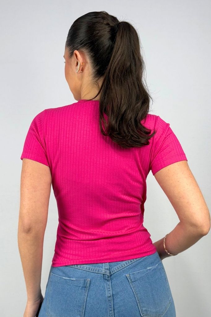 Blusa Feminina com Decote Transpassado em Viscose Canelado