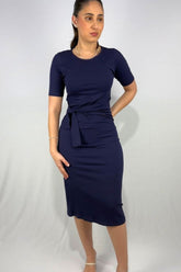 Vestido Midi com Detalhe de Amarração Frontal em Viscose Canelado