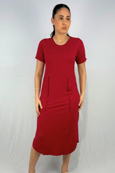 Vestido Midi com Bolsos e Fenda Lateral em Viscose Canelado