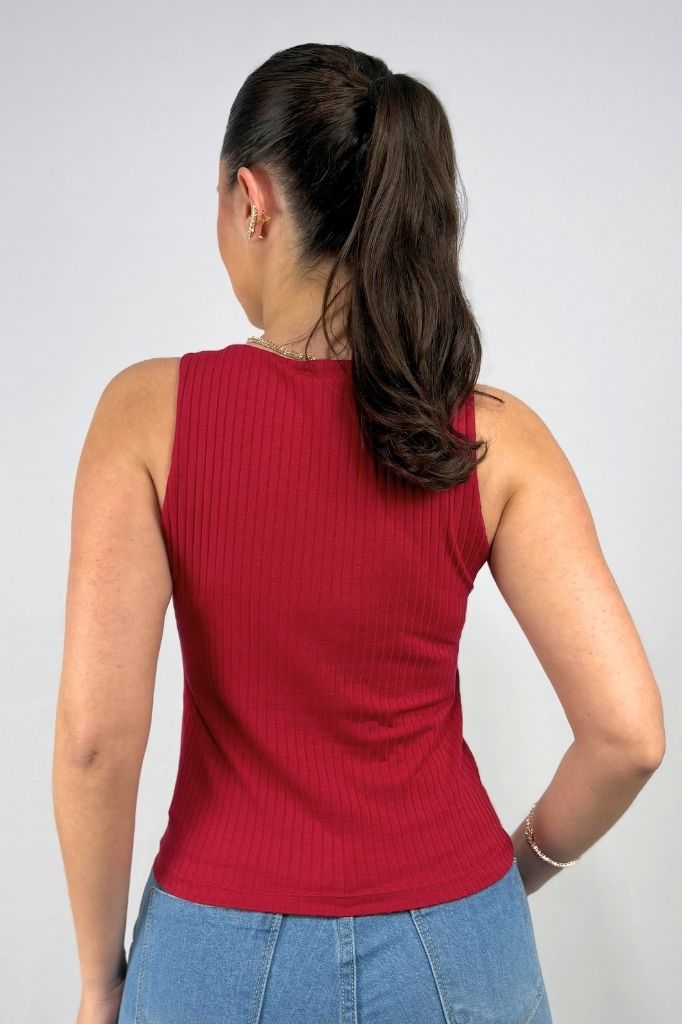 Regata Feminina com Cropped Duplo em Viscose Canelado