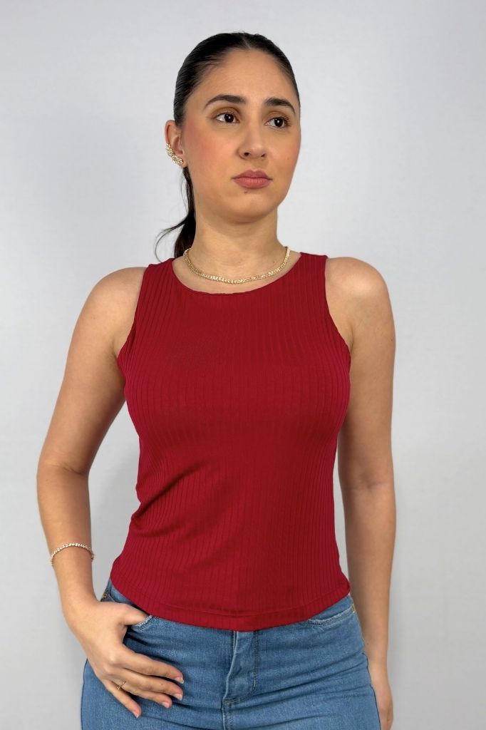 Regata Feminina com Cropped Duplo em Viscose Canelado