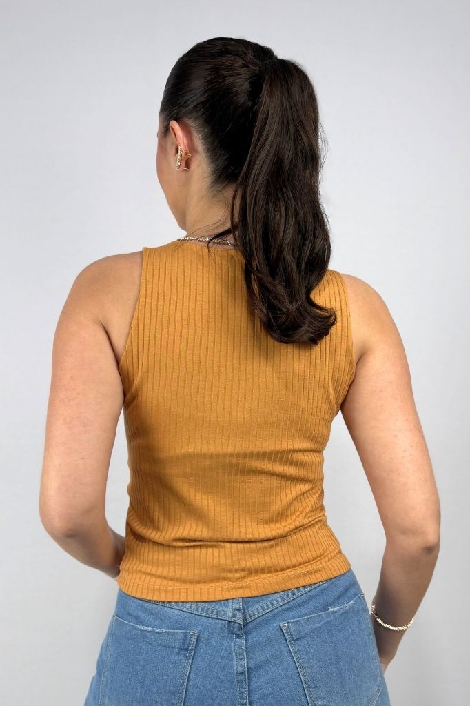 Regata Feminina com Cropped Duplo em Viscose Canelado