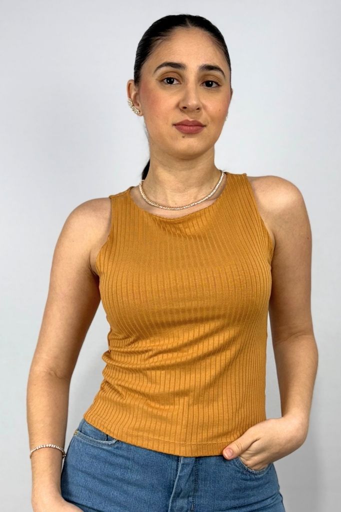 Regata Feminina com Cropped Duplo em Viscose Canelado