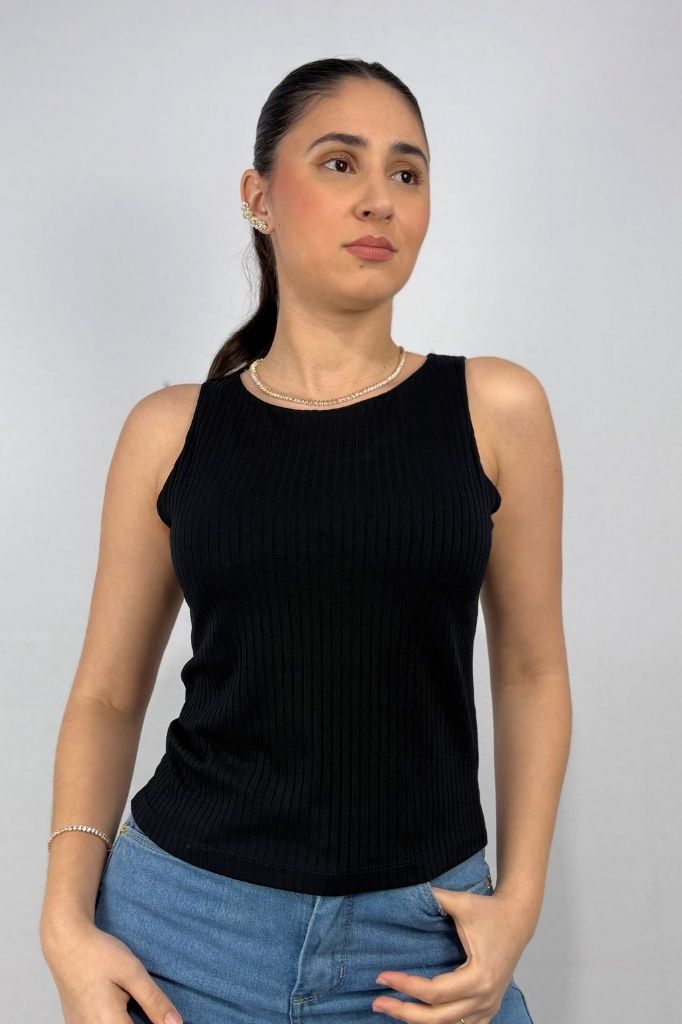 Regata Feminina com Cropped Duplo em Viscose Canelado