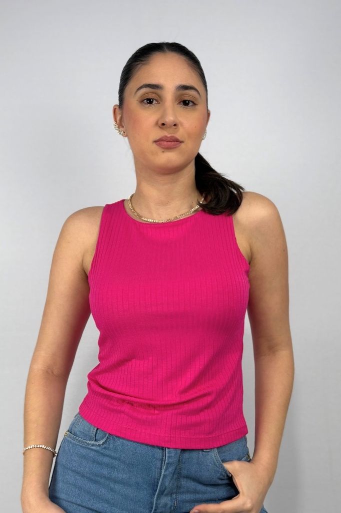 Regata Feminina com Cropped Duplo em Viscose Canelado