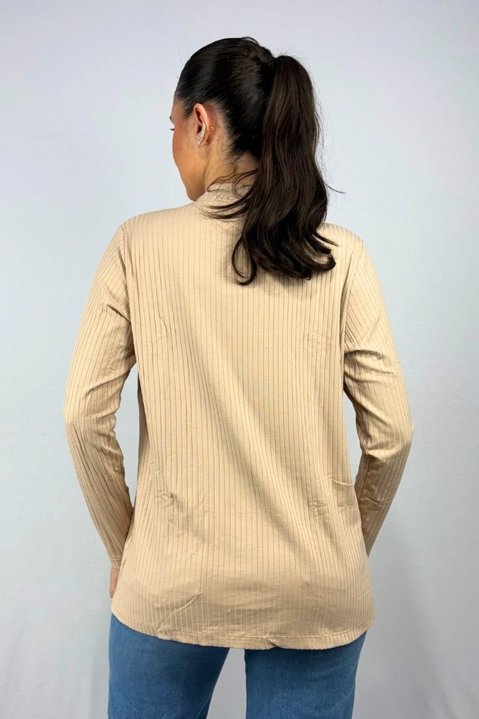 Cardigan com Bolsos em Viscose Canelado