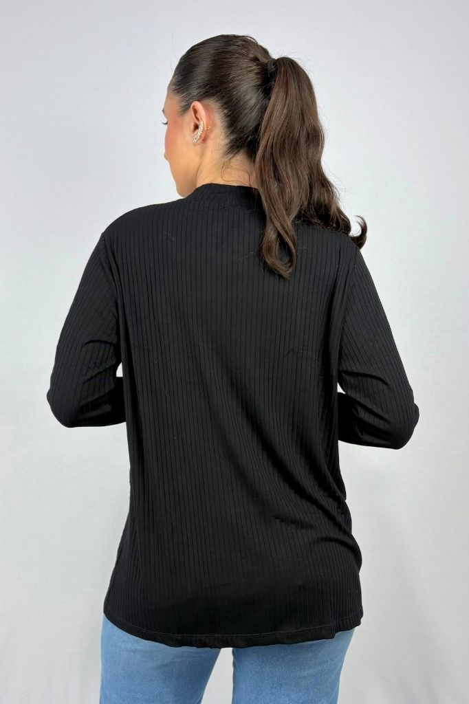 Cardigan com Bolsos em Viscose Canelado