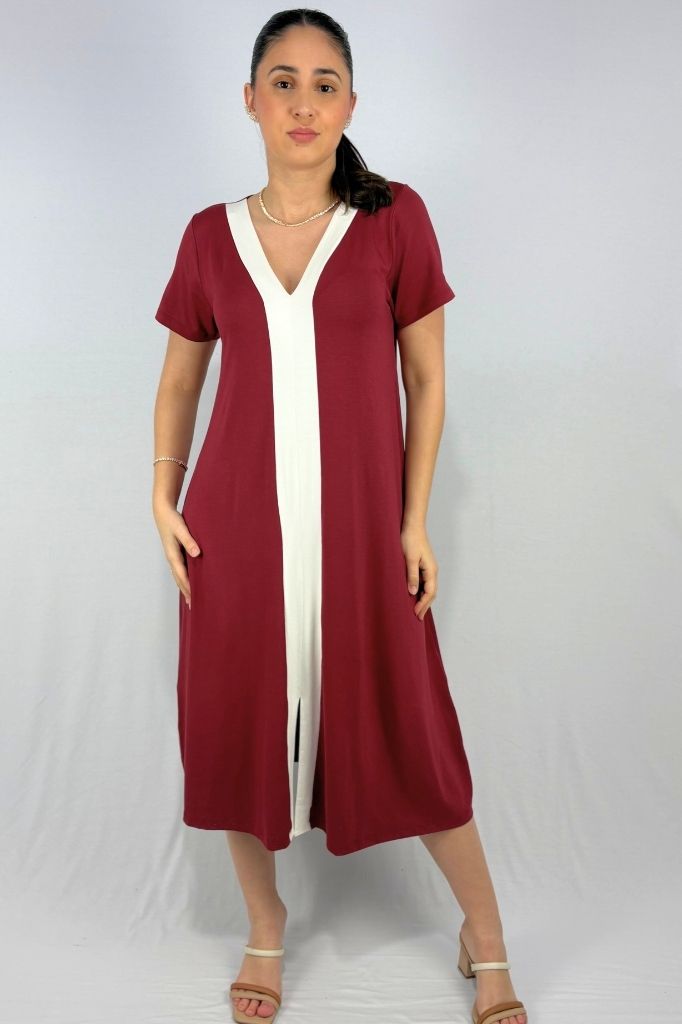 Vestido Midi Bicolor em Viscolycra