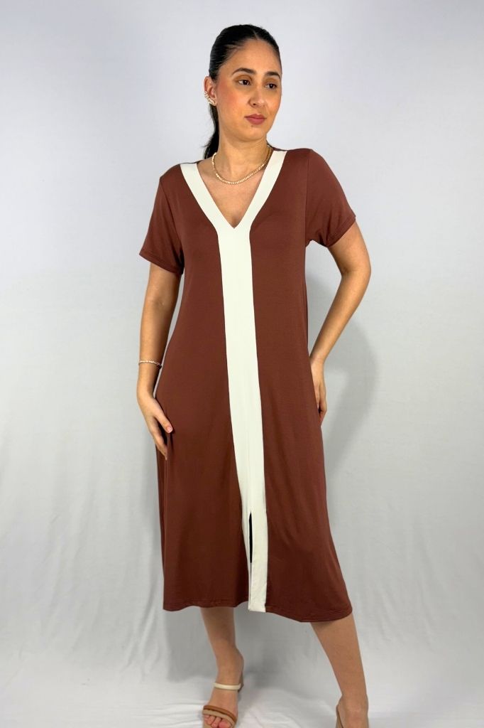 Vestido Midi Bicolor em Viscolycra