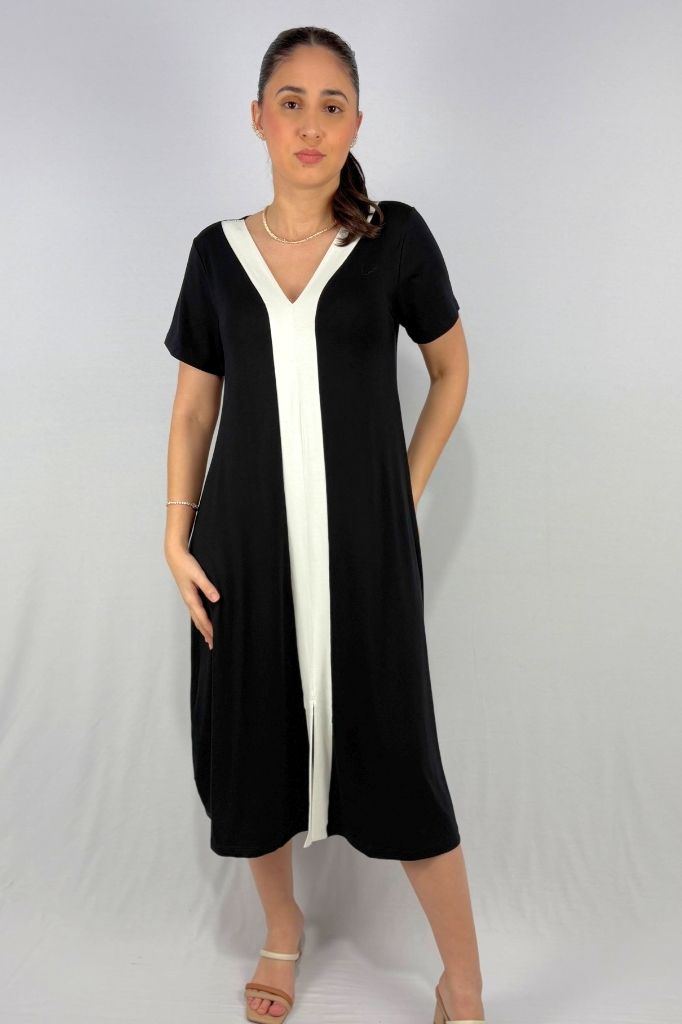 Vestido Midi Bicolor em Viscolycra