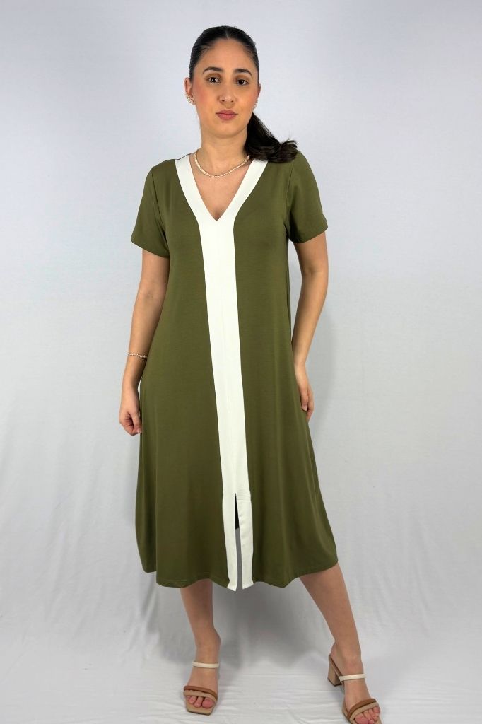 Vestido Midi Bicolor em Viscolycra