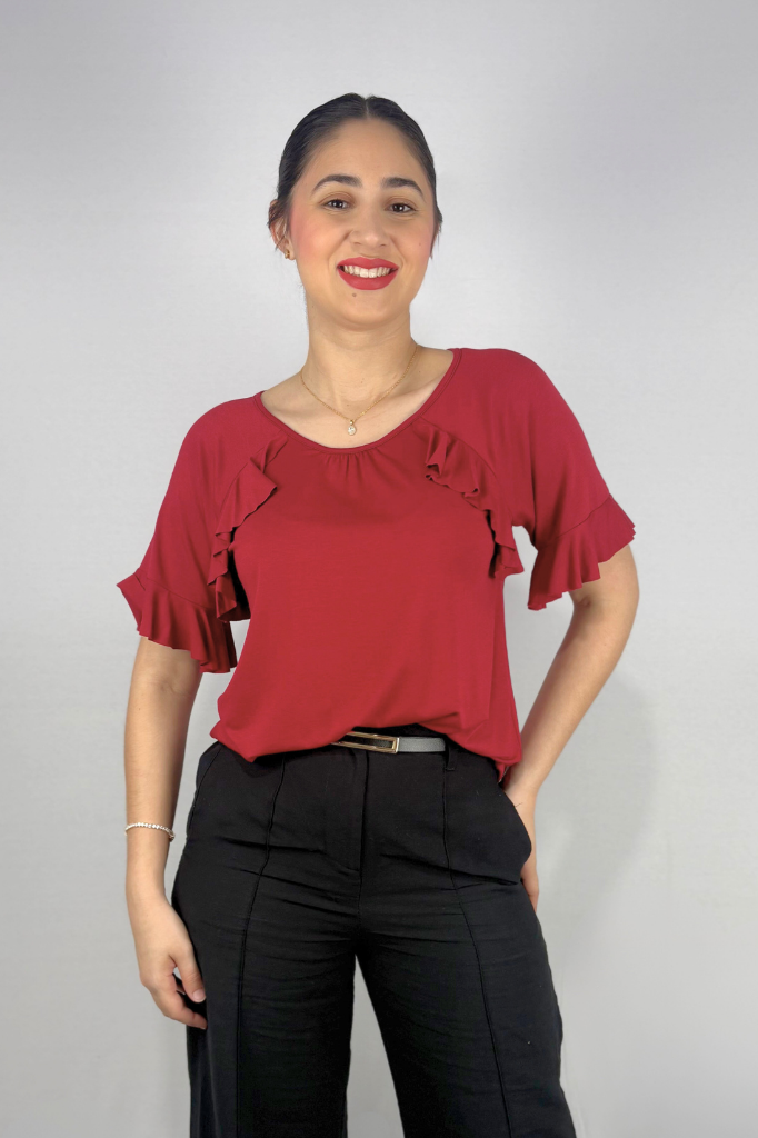 Blusa Feminina com Babado na Manga em Viscolycra