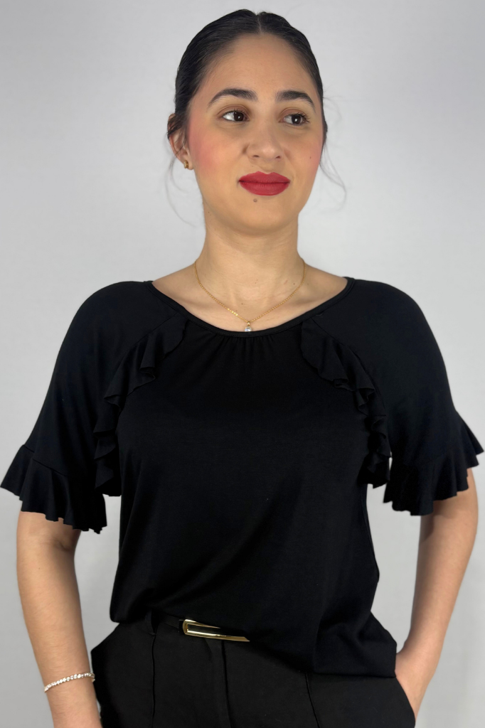 Blusa Feminina com Babado na Manga em Viscolycra