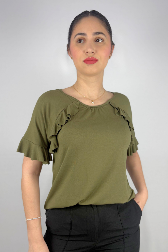 Blusa Feminina com Babado na Manga em Viscolycra