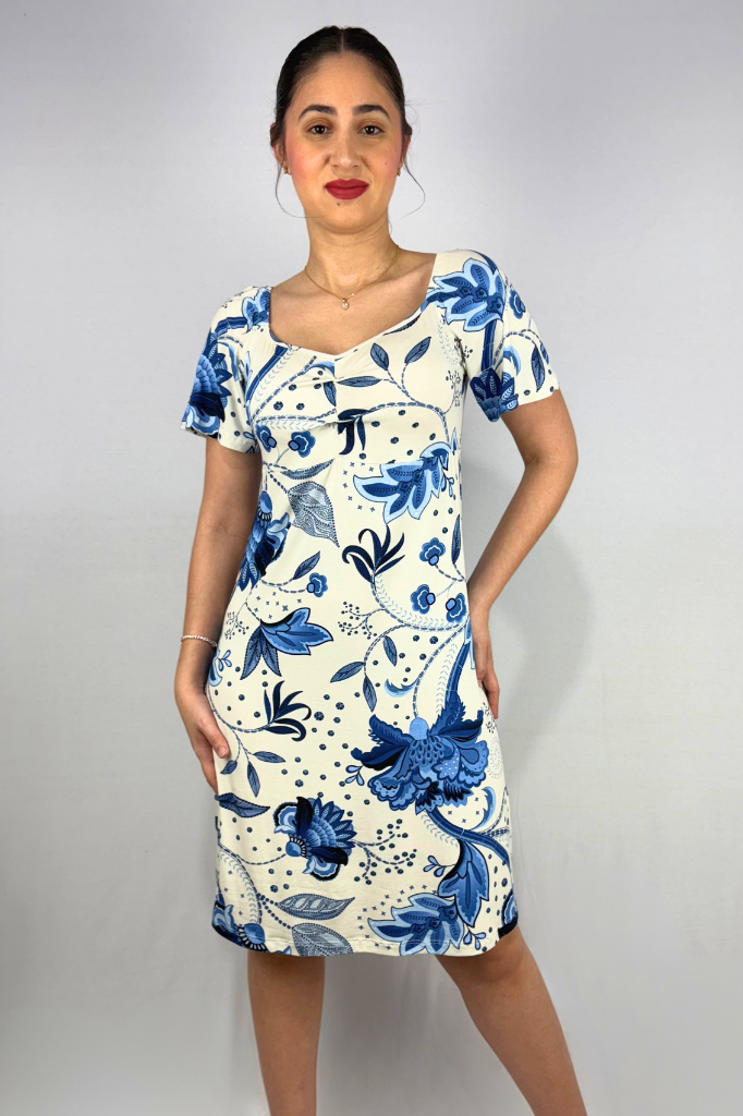 Vestido Estampado com Manga em Viscolycra e Estampa Digital