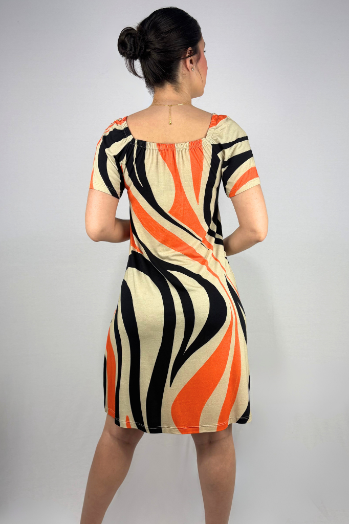 Vestido Estampado com Manga em Viscolycra e Estampa Digital