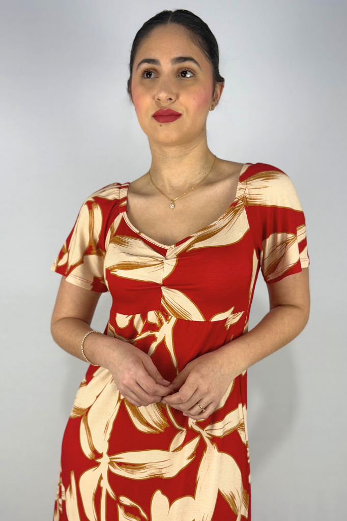 Vestido Estampado com Manga em Viscolycra e Estampa Digital