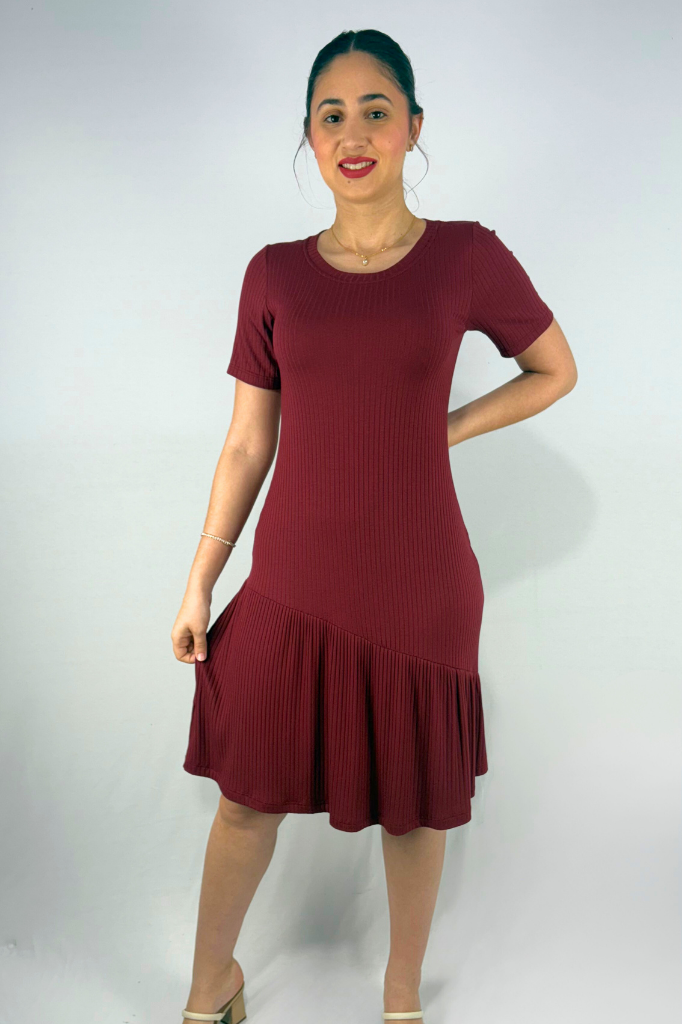 Vestido Curto com Babado em Viscose Canelado
