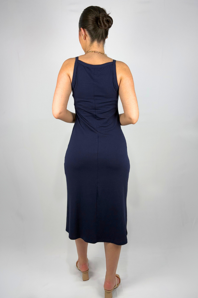 Vestido Midi de Alcinha em Viscose Canelado