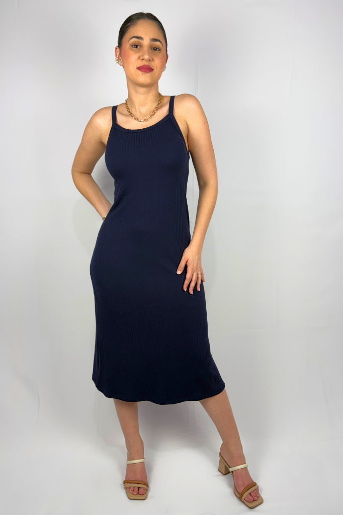 Vestido Midi de Alcinha em Viscose Canelado