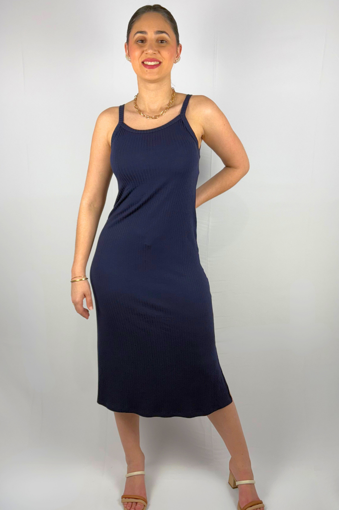 Vestido Midi de Alcinha em Viscose Canelado