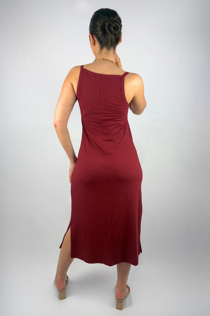 Vestido Midi de Alcinha em Viscose Canelado