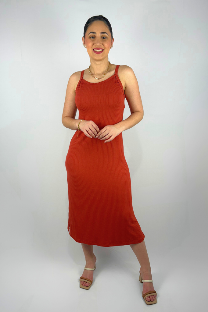 Vestido Midi de Alcinha em Viscose Canelado