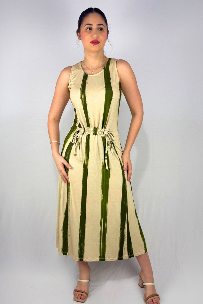 Vestido Longo Estampado com Detalhe de Amarração Frontal em Viscolycra e Estampa Digital