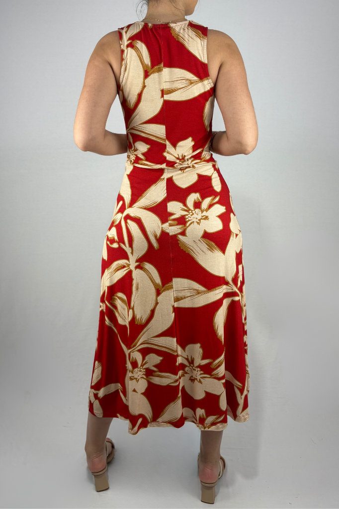 Vestido Longo Estampado com Detalhe de Amarração Frontal em Viscolycra e Estampa Digital