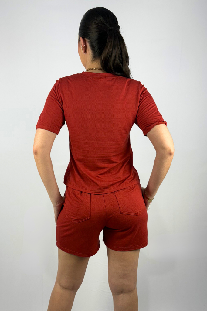 Conjunto Feminino Perondy Blusa e Shorts com Bolso em Viscolycra Maquinetado
