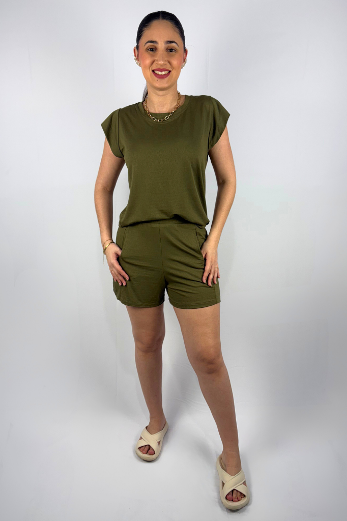 Conjunto Feminino Perondy Blusa e Shorts com Bolso Frontal em Viscolycra Maquinetado