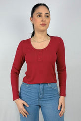 Blusa Manga Comprida com Detalhes de Botões em Viscose Canelado