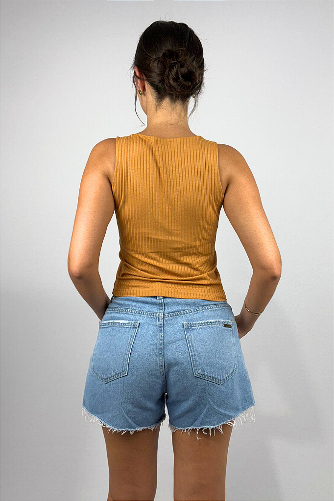Regata Feminina com Cropped Duplo em Viscose Canelado