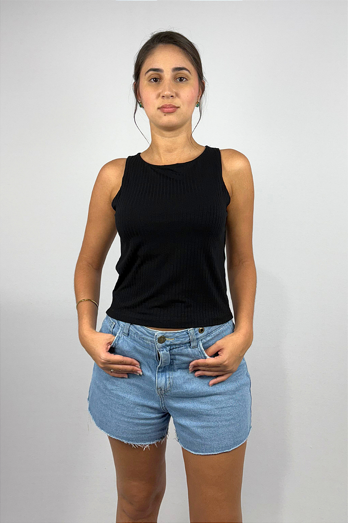 Regata Feminina com Cropped Duplo em Viscose Canelado