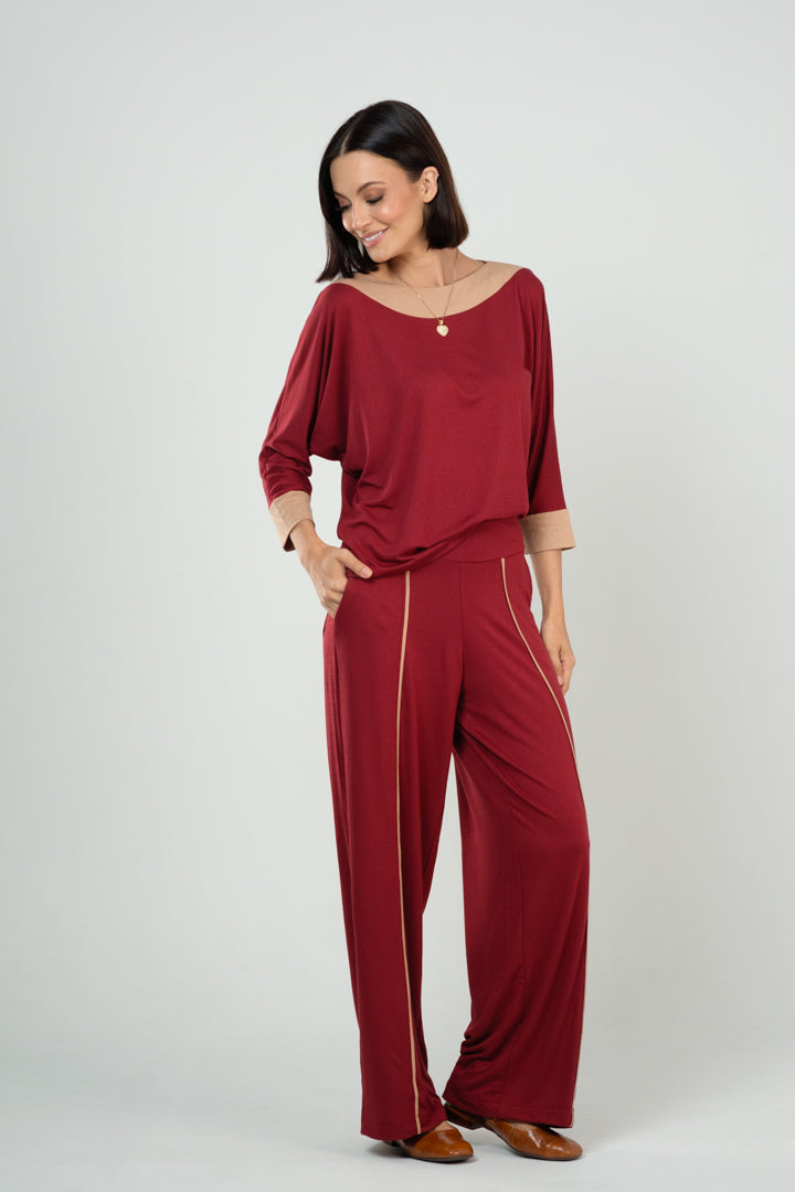 Conjunto Calça e Blusa Manga Morcego em Viscolycra Maquinetado