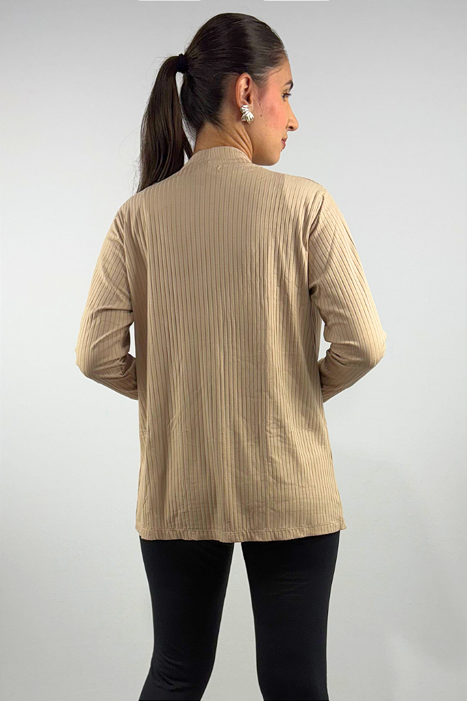 Cardigan com Bolsos em Viscose Canelado
