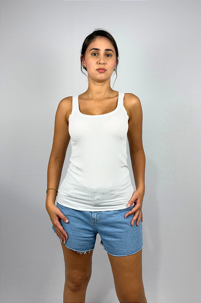 Regata Feminina Alças Largas em Viscose Canelado
