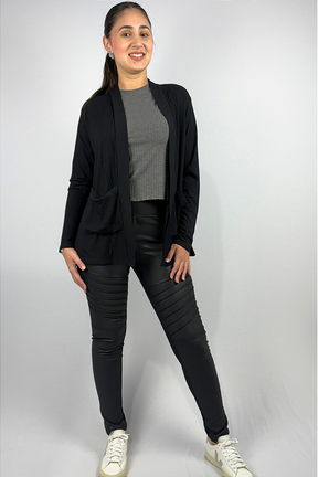 Cardigan com Bolsos em Viscose Canelado