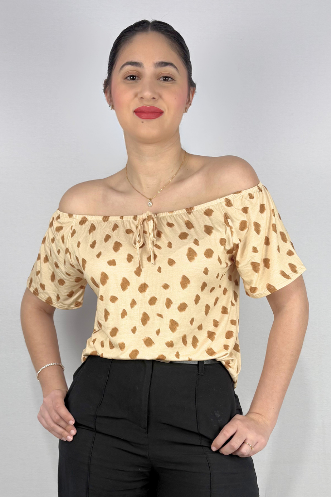 Blusa Feminina Ciganinha com Detalhe Frontal em Viscolycra e Estampa Digital