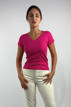 Blusa Feminina Gola V em Viscose Canelado