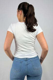 Blusa Básica Feminina Decote V em Malha Viscolycra